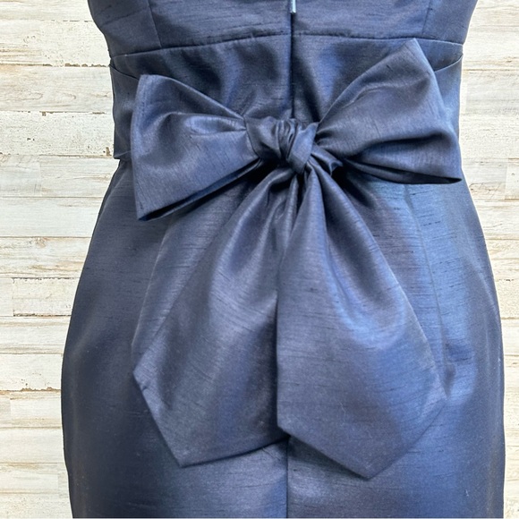 Jenny Yoo Cadie Bow Detail Shantung Sheath Dress Size 4 Navy Pockets Sleeveless - Picture 12 of 17